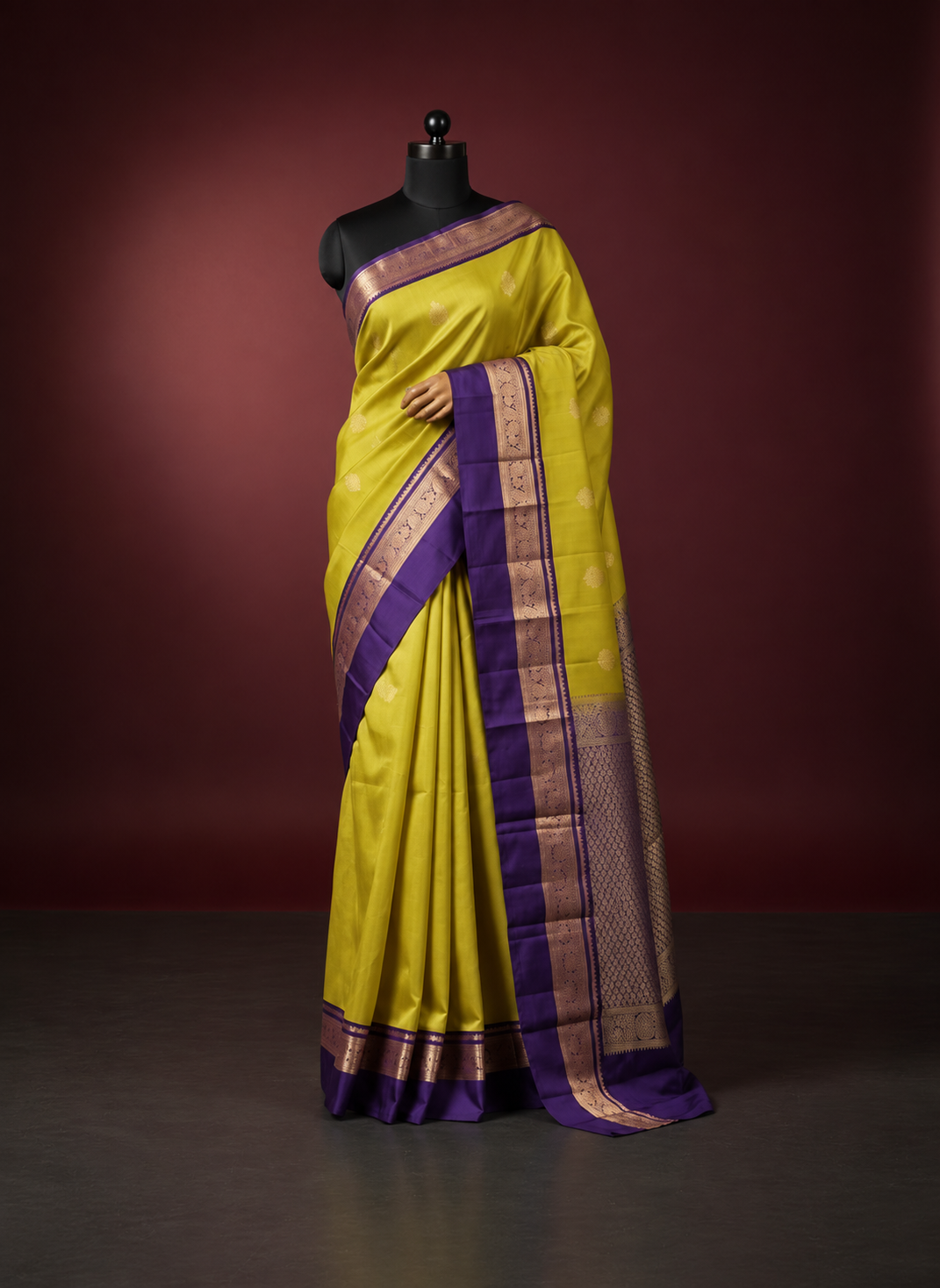 Lime Green Soft Silk Saree With Violet Border