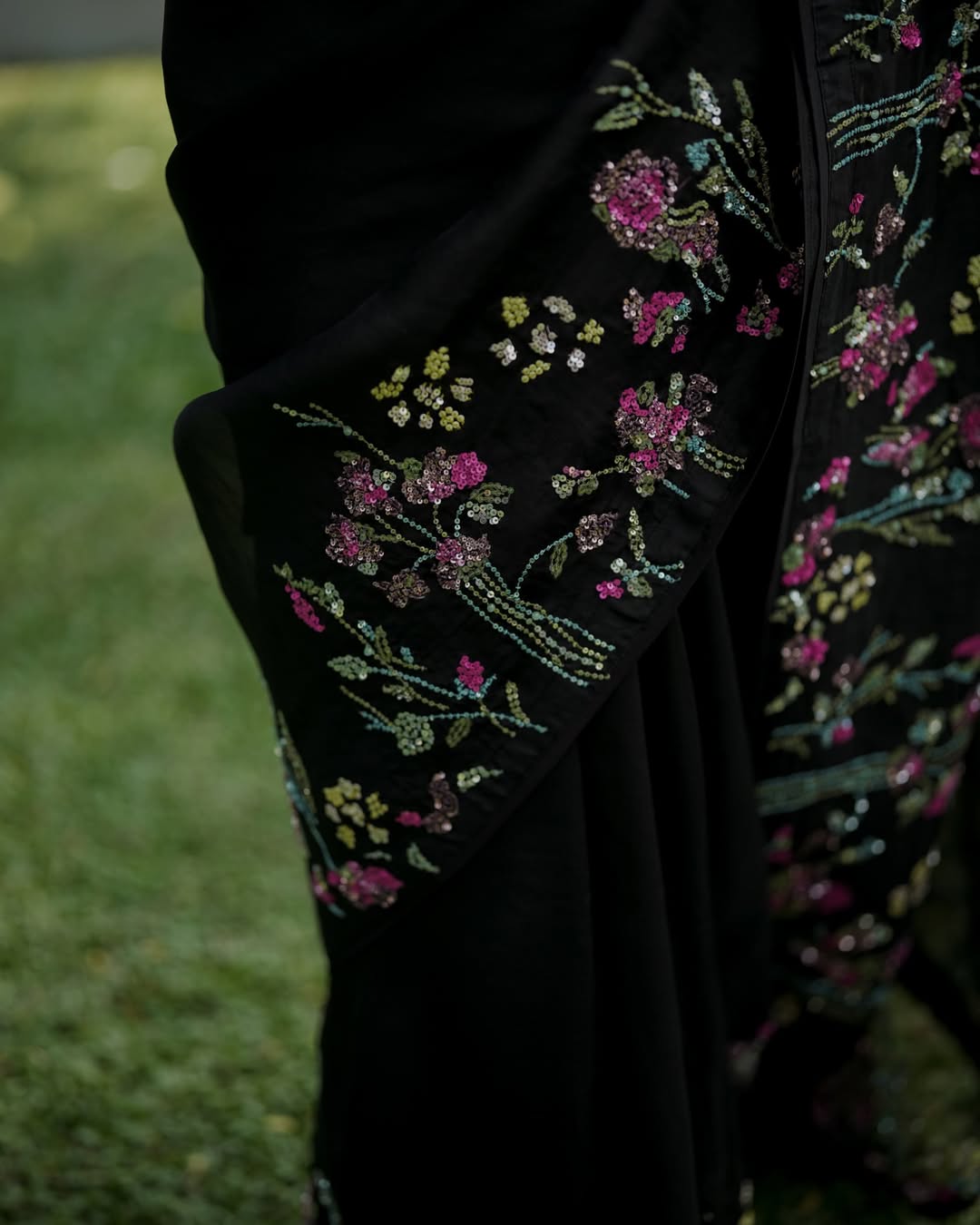 Black Organza Saree with Floral Border