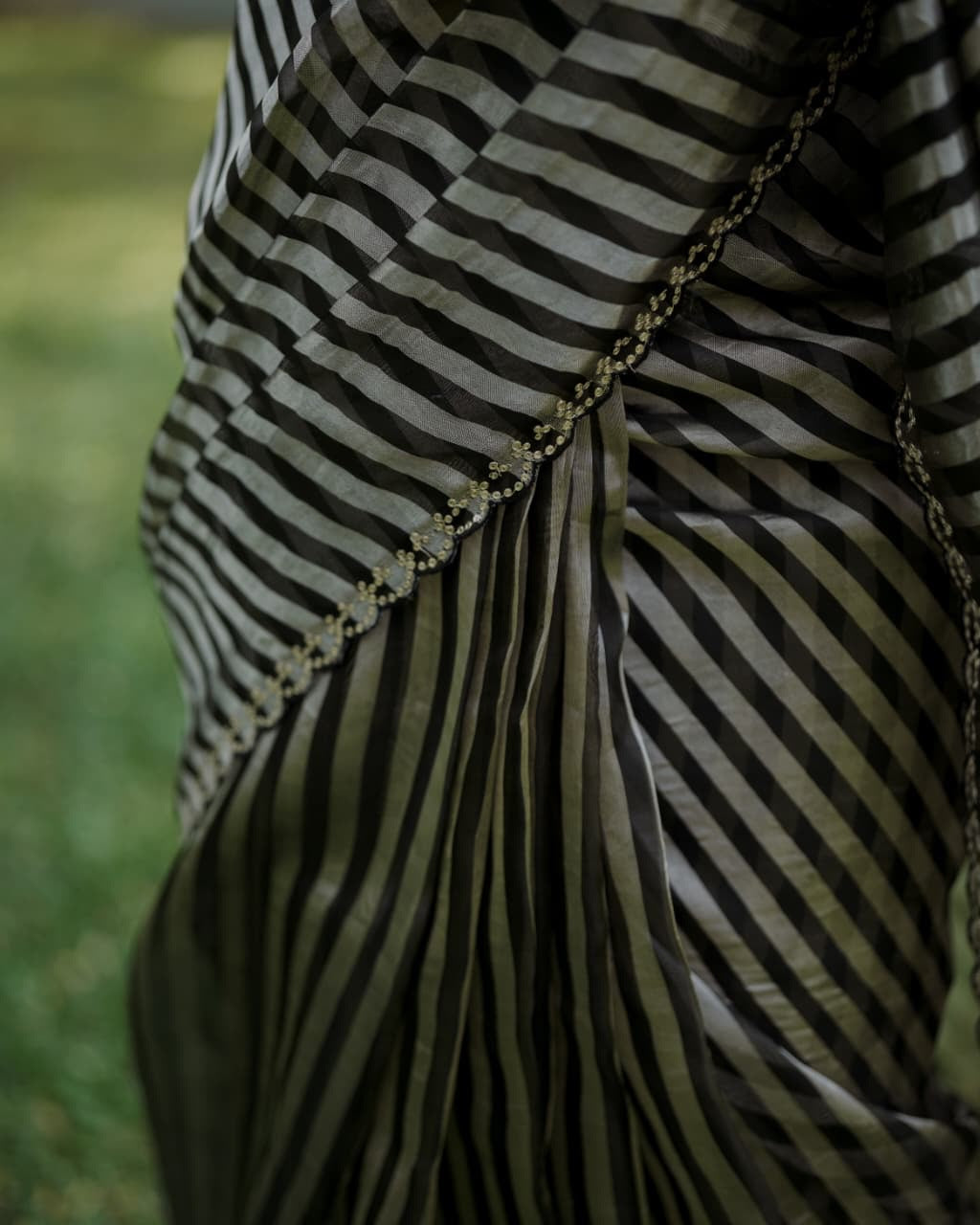 Black &amp; White Striped Organza