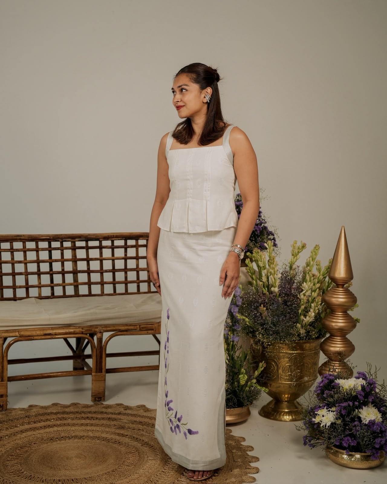 Handloom Jute Peplem Skirt Set With Lavenders