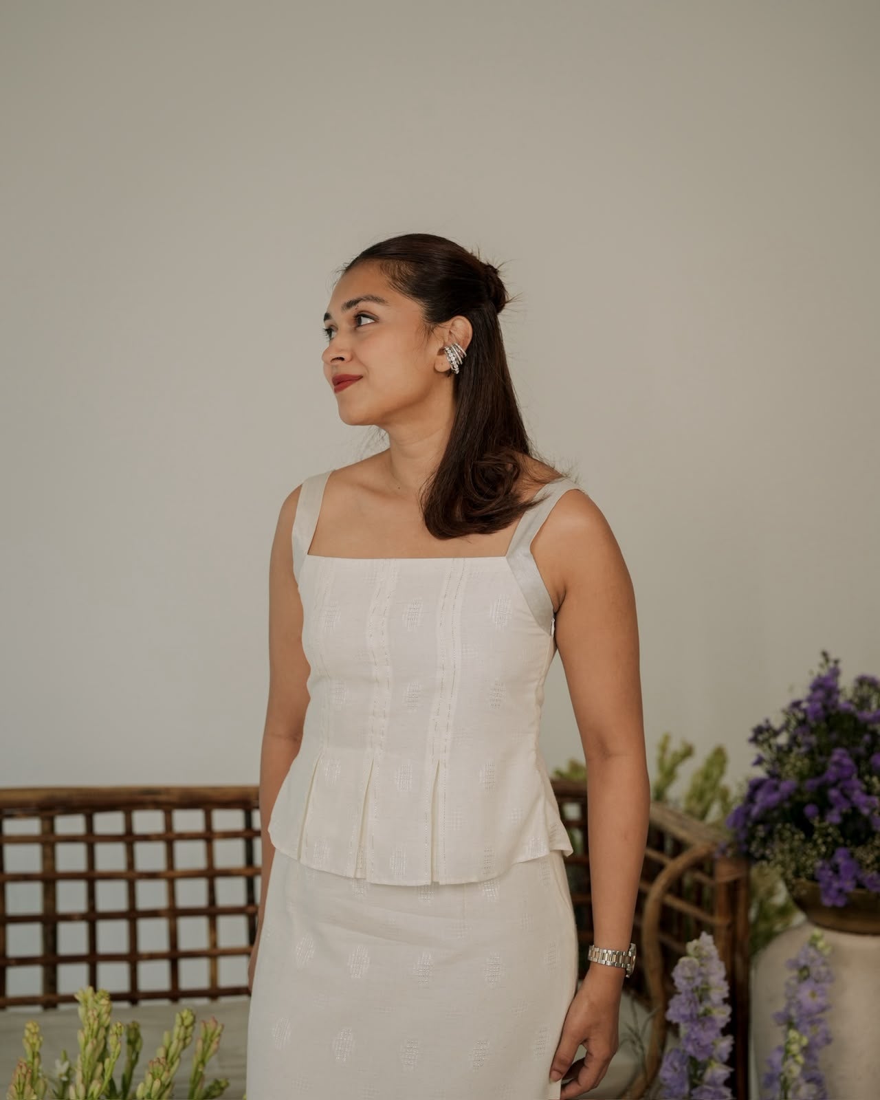 Handloom Jute Peplem Skirt Set With Lavenders