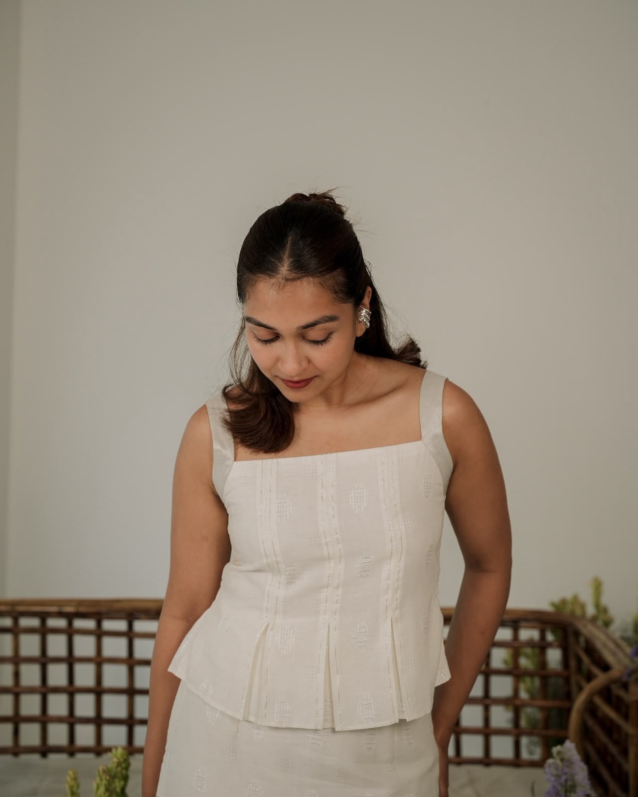 Handloom Jute Peplem Skirt Set With Lavenders