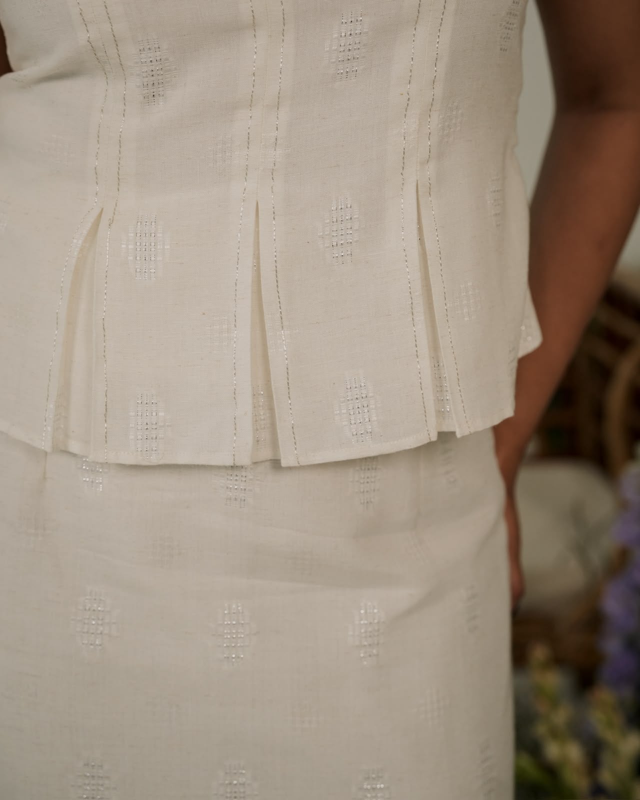 Handloom Jute Peplem Skirt Set With Lavenders