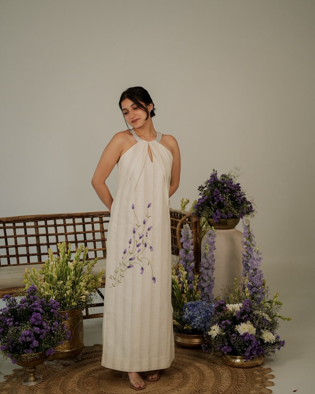 Jute Self Striped Pret Wear With Lavenders