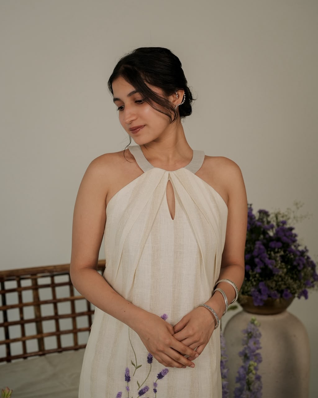 Jute Self Striped Pret Wear With Lavenders