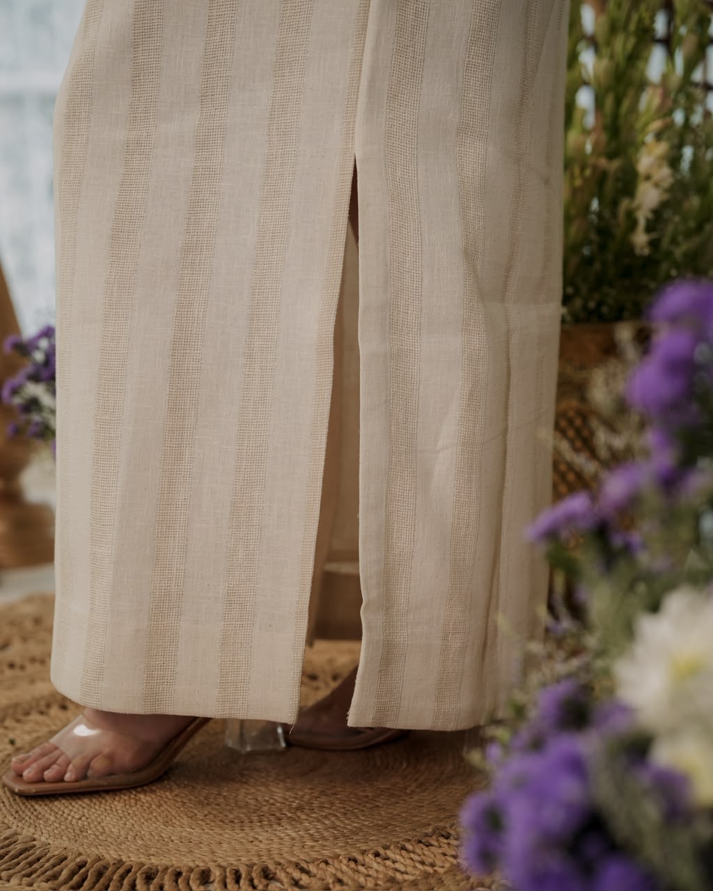 Jute Self Striped Pret Wear With Lavenders