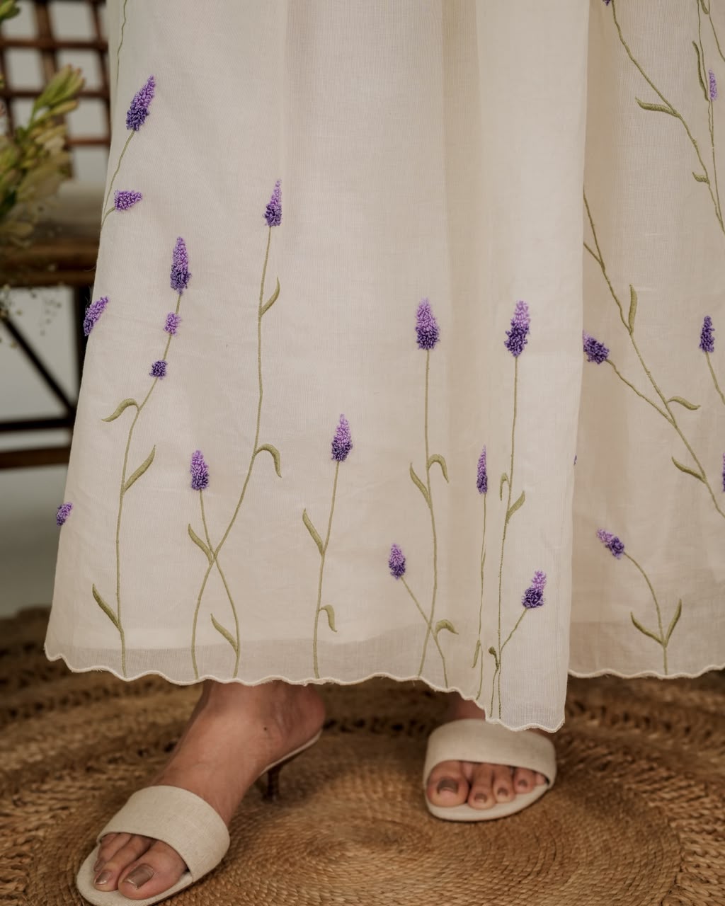 Pure Kerala Weave Scalloped Dress With Lavender