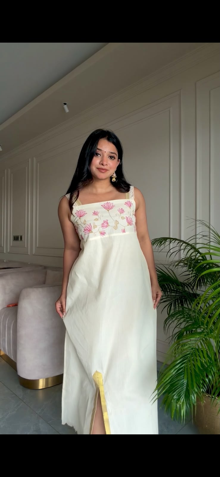 KERALA HANDLOOM DRESS WITH SHADOW WORKED LOTUS