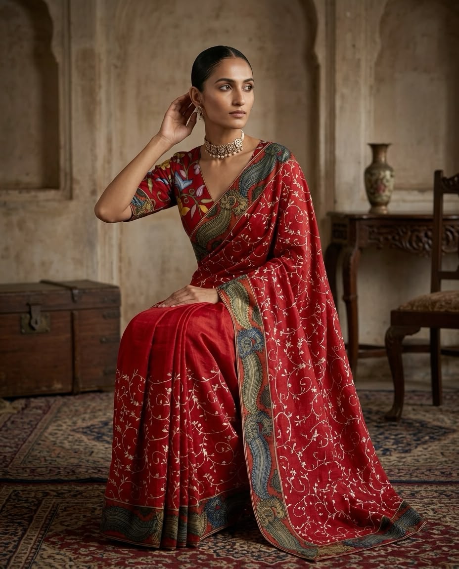 Kota with original hand kalamkari border and blouse-2