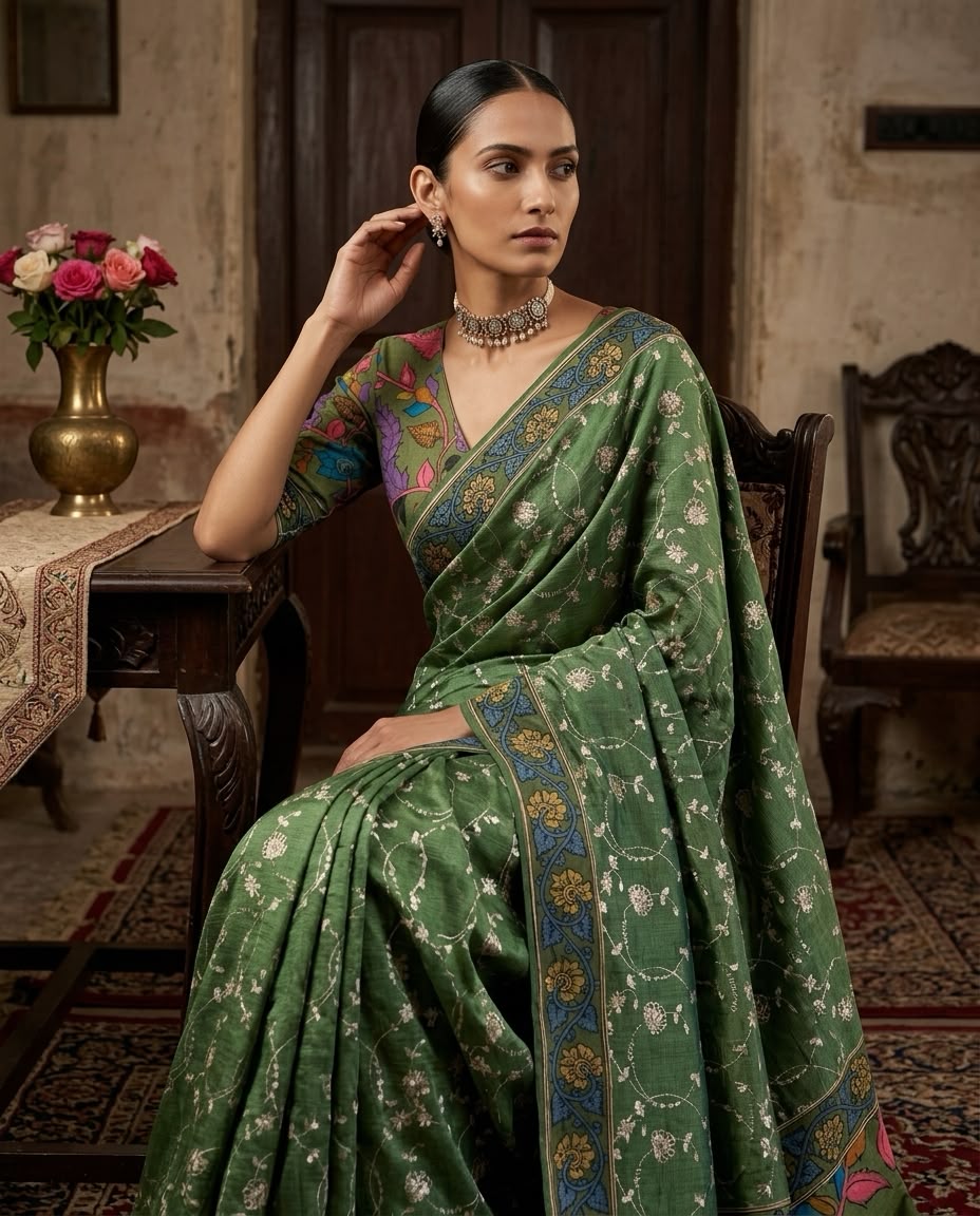 Kota with original hand kalamkari border and blouse-5