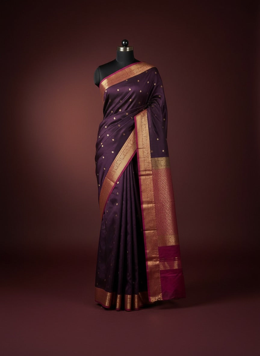 Jamun Soft Silk Saree With Rani Pink Border
