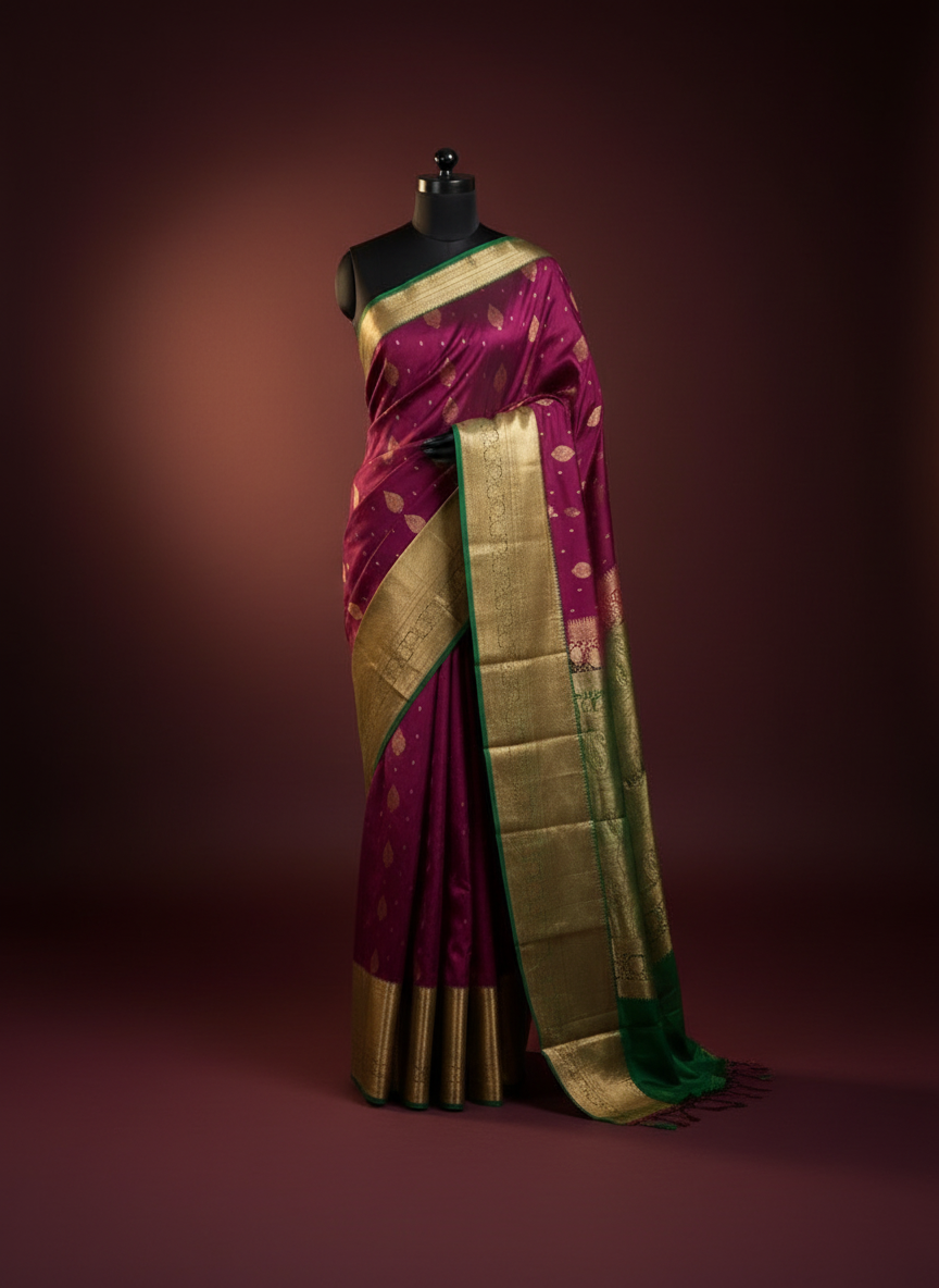 Purple Soft Silk Saree With Green Border