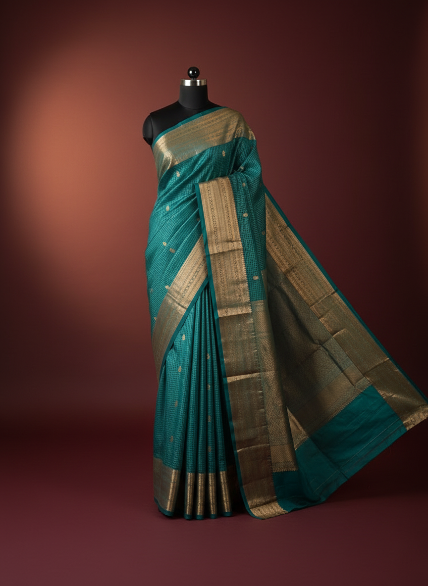 Bottle Green Semi Silk Saree