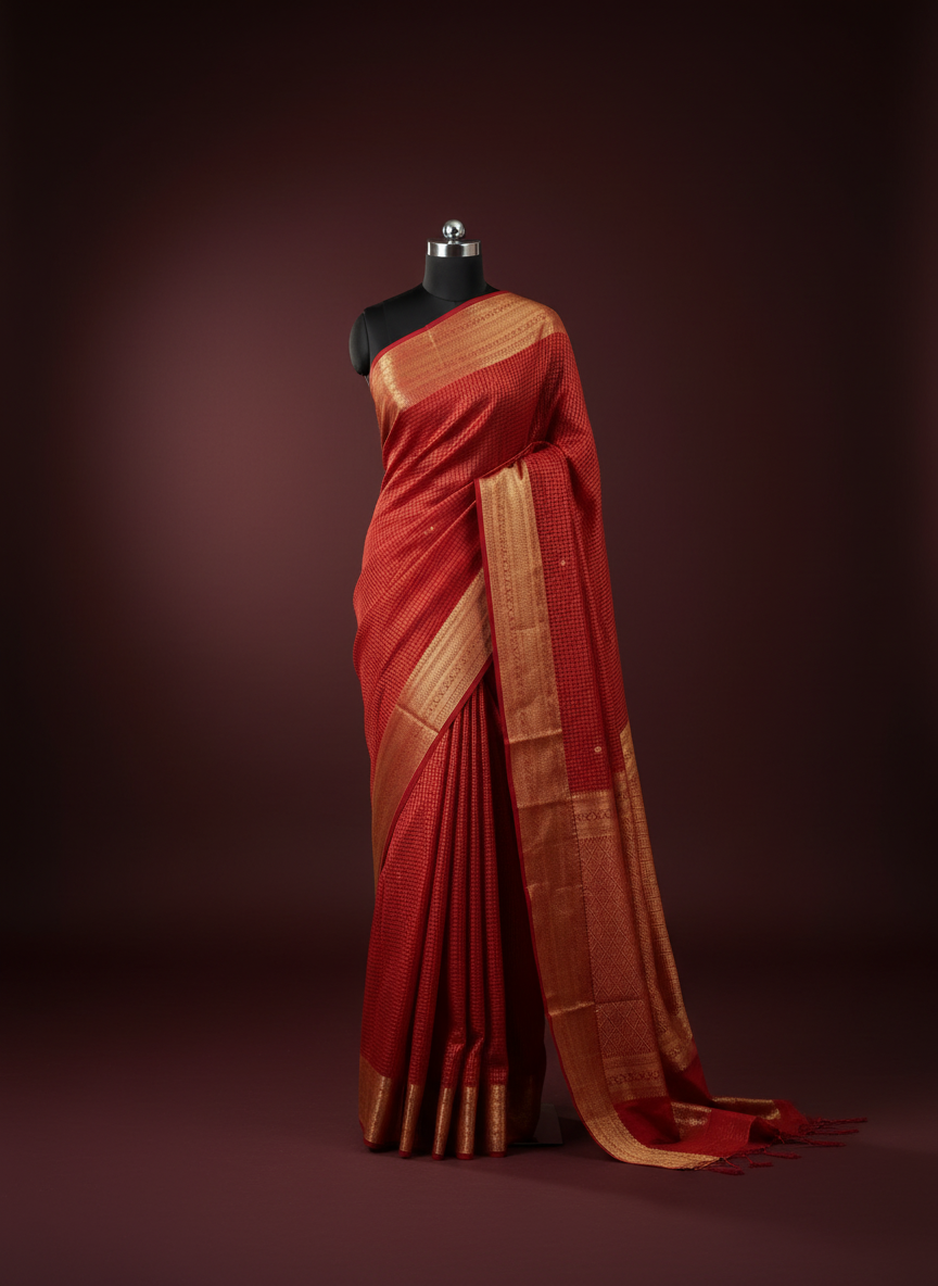 Chilly Red Semi Silk Saree