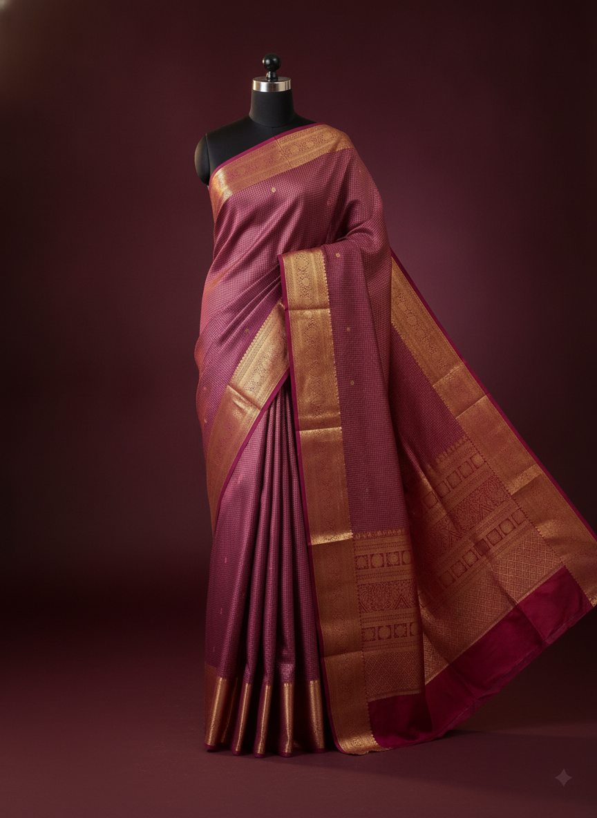 Maroon Checks Semi Silk Saree