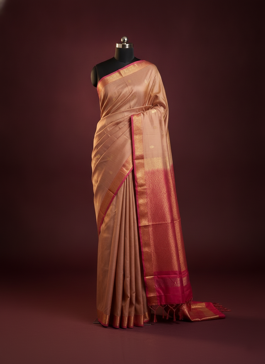 Sand Soft Silk Saree With Pink Border
