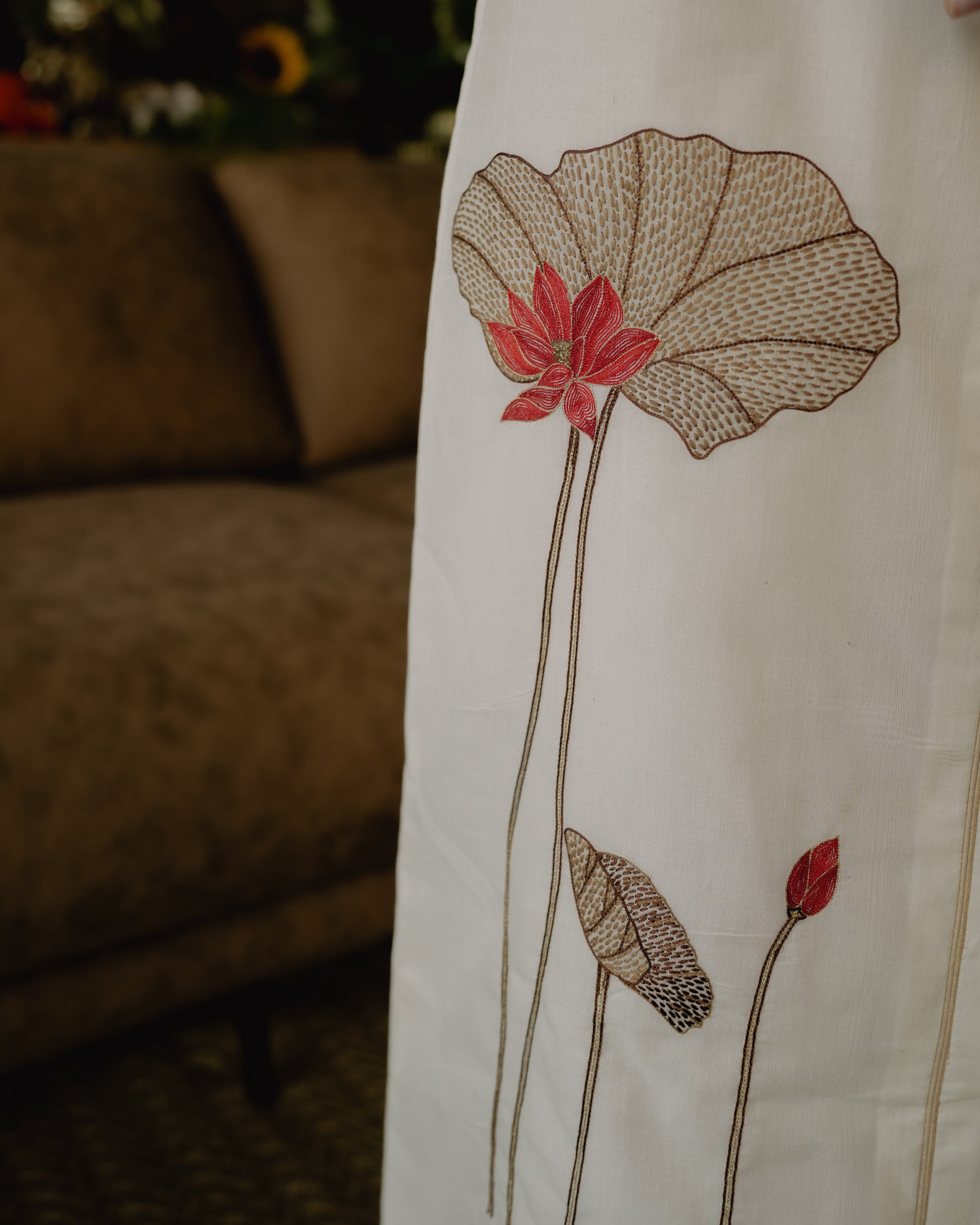Pure Kerala weave straight dress with hand kantha work